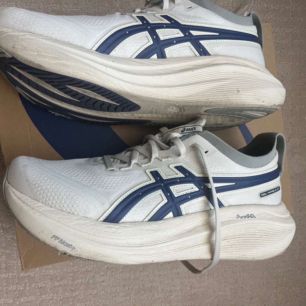 Women's ASICS Nimbus 27 ATC - BIRCH / INDIGO BLUE - Size 9.5 - Width b